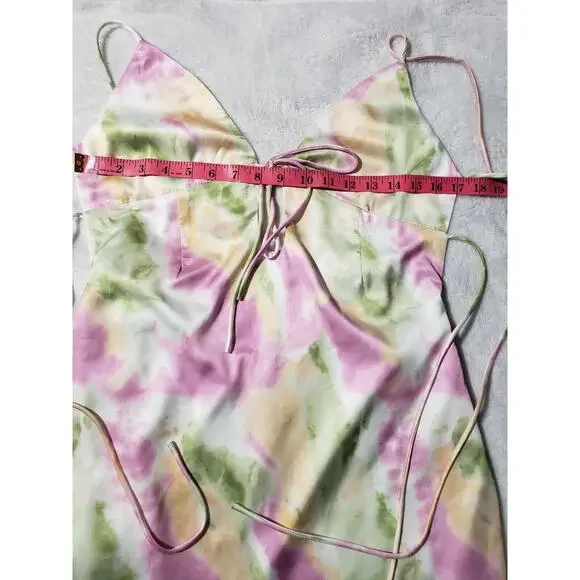 Et Clet Tie Dye Mini Slip Dress Women's Size Large Pink Yellow Strappy Lined - Picture 13 of 15